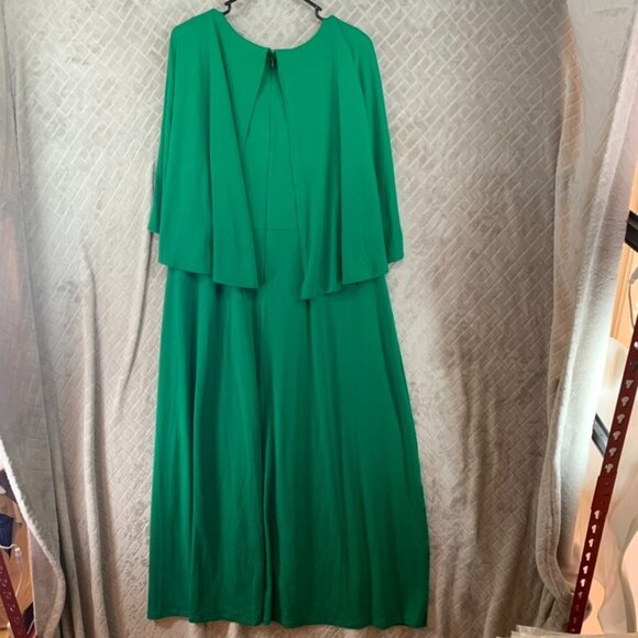 Eloquii Womans 18 Dress Kelly Green Long Maxi Short Sleeve Ruched Round Neck - Picture 10 of 13